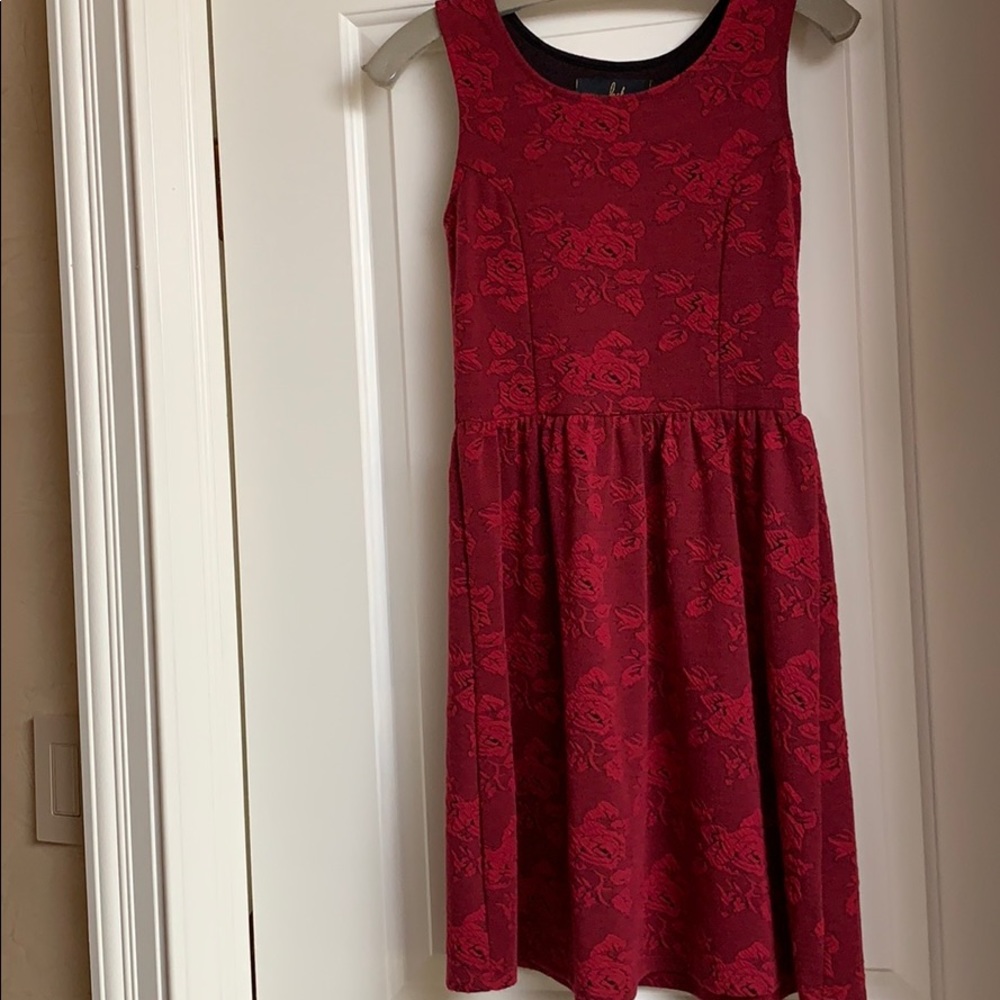 Red and black floral fit and flare dress